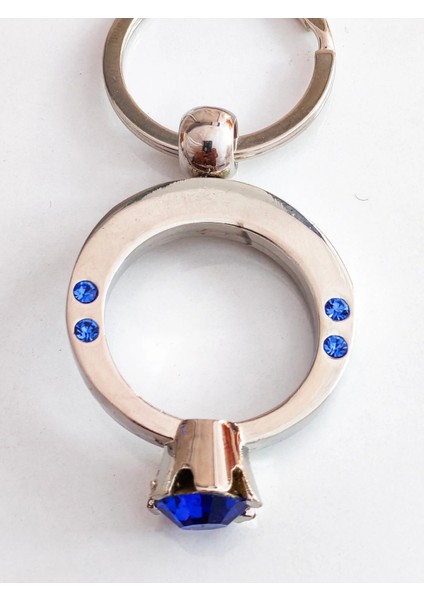 Mavi Tek Taşlı Yüzük Şeklinde Metal Anahtarlık