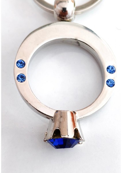 Mavi Tek Taşlı Yüzük Şeklinde Metal Anahtarlık fiyatları