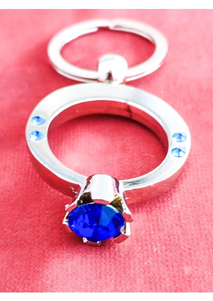 Mavi Tek Taşlı Yüzük Şeklinde Metal Anahtarlık indirimleri