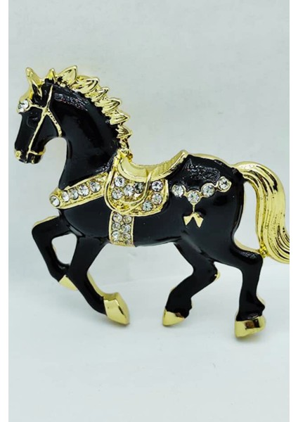 Siyah & Beyaz At Broş - Kristal Taşlı Zarif Horse Brooch | Şık Hayvan Figürlü Aksesuar fırsatları