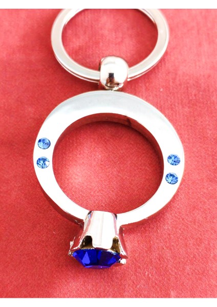 Mavi Tek Taşlı Yüzük Şeklinde Metal Anahtarlık