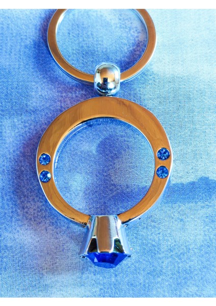 Mavi Tek Taşlı Yüzük Şeklinde Metal Anahtarlık