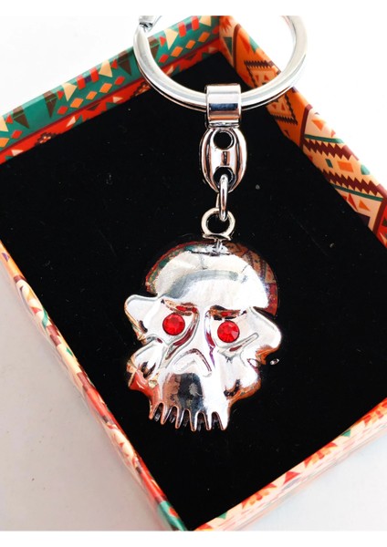 Kırmızı Gözlü Iskeletor Kafatası Metal Anahtarlık