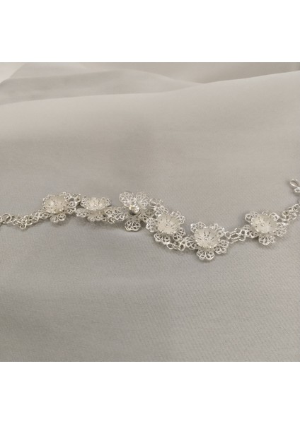 Gümüş Telkari Çiçek Model Bileklik - 925 Ayar modelleri