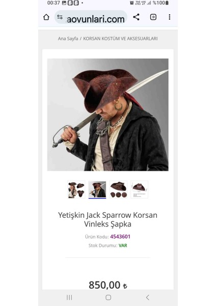 Jack Sparrow Korsan Sapka