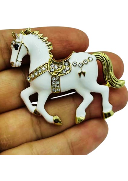 Siyah & Beyaz At Broş - Kristal Taşlı Zarif Horse Brooch | Şık Hayvan Figürlü Aksesuar