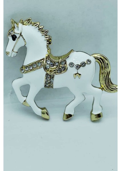Siyah & Beyaz At Broş - Kristal Taşlı Zarif Horse Brooch | Şık Hayvan Figürlü Aksesuar fırsatları