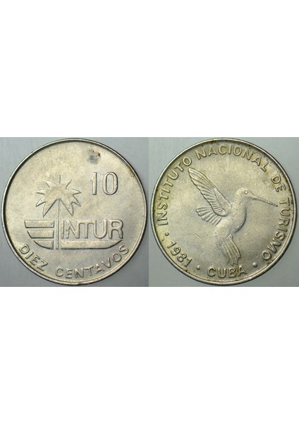 Küba 10 Centavos 1981 Sinek Kuşu Temalı. Turistler Için Basılan.
