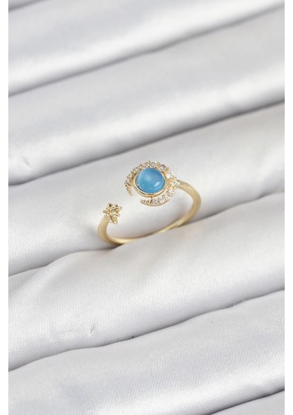 Bfs Pirinç Gold Renk Zirkon Taşlı Ay Yıldız Kadın Yüzük