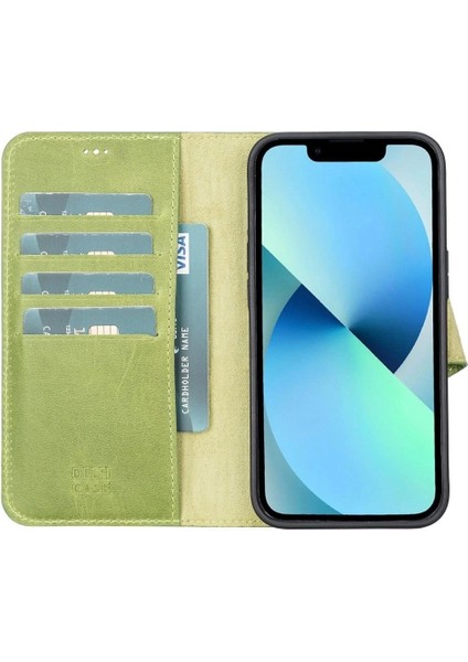 Apple iPhone 13 Uyumlu Deri Cüzdanlı Kılıf Antik Yeşil fırsatları