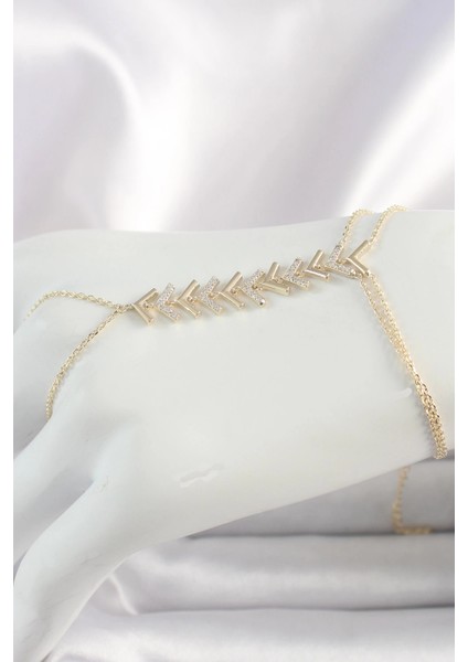 Bfs Pirinç Gold Renk Zirkon Taşlı V Model Kadın Şahmeran