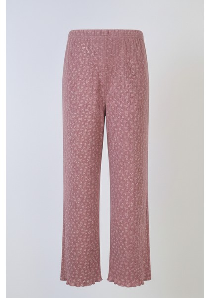Kadın Bambulu Mevsimlik Pijama Takımı Gül Kurusu Regular Fit Alt Üst Takım Kısa Kol Lastikli Esnek V Yaka 2'li Takım Cepsiz