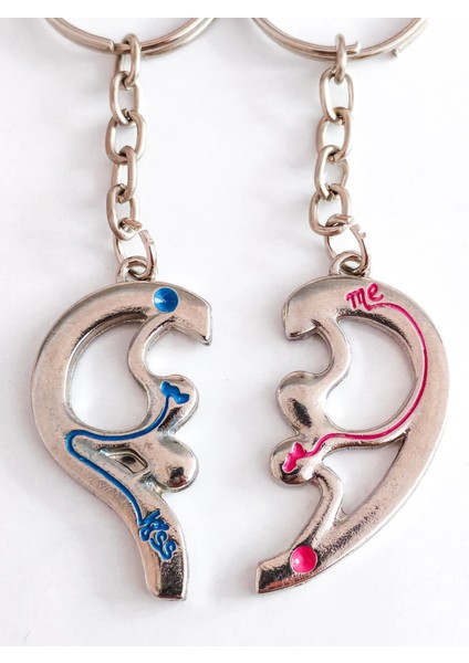 Yarım Kalp Şeklinde Ikiz Metal Anahtarlık