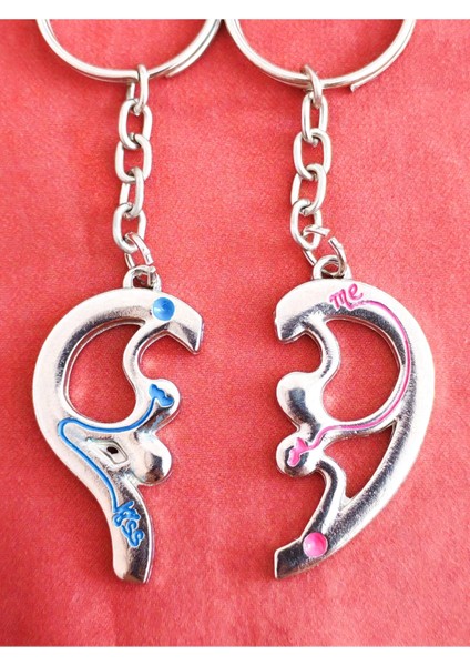 Yarım Kalp Şeklinde Ikiz Metal Anahtarlık