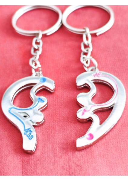 Yarım Kalp Şeklinde Ikiz Metal Anahtarlık