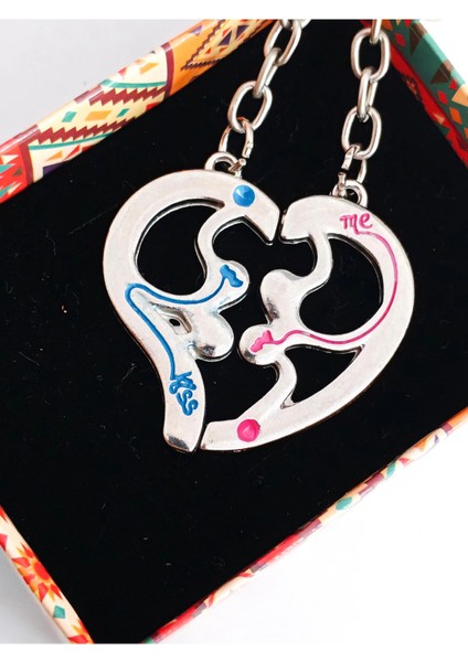 Yarım Kalp Şeklinde Ikiz Metal Anahtarlık