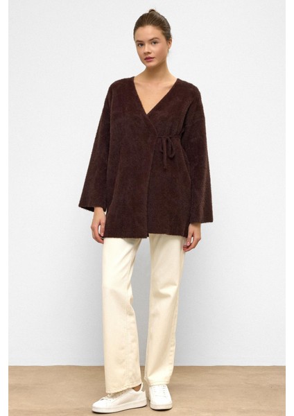 Bağcık Kapamalı Soft Triko Hırka Kahve 8269