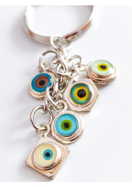 Zincirli Farklı Renklerde Küçük Cam Gözlerden Oluşan Metal Anahtarlık fiyatları