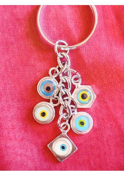 Zincirli Farklı Renklerde Küçük Cam Gözlerden Oluşan Metal Anahtarlık indirimleri