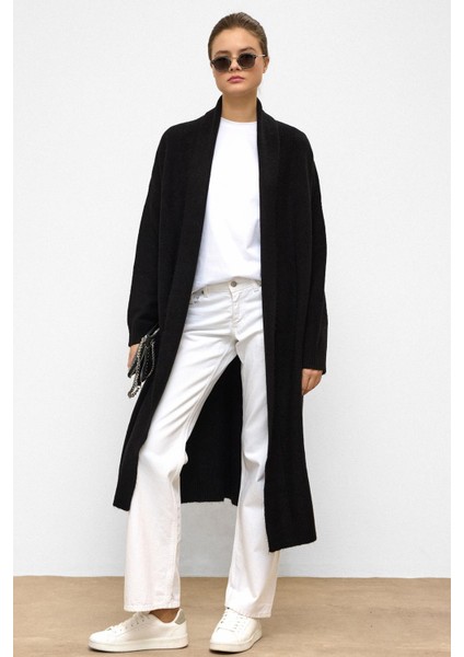 Oversize Uzun Triko Hırka Siyah 8271