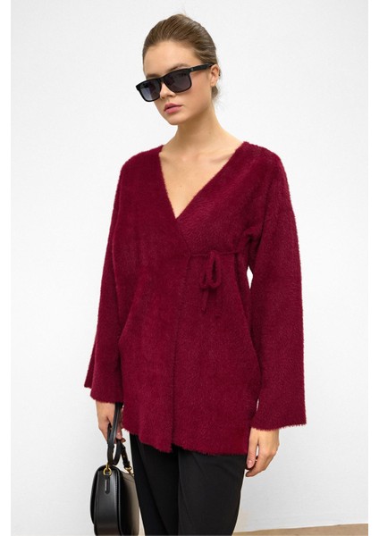 Bağcık Kapamalı Soft Triko Hırka Bordo 8269 fiyatları