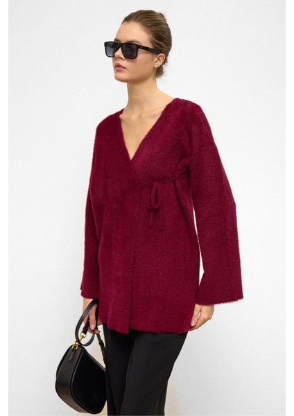 Bağcık Kapamalı Soft Triko Hırka Bordo 8269 fırsatları