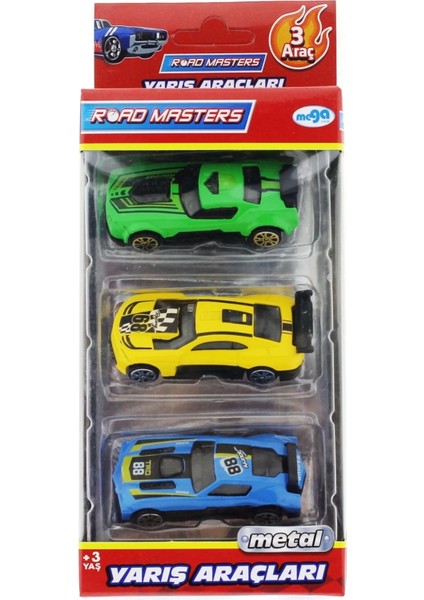 Die Cast Metal 3'lü Yarış Arabaları Yeşil Araçlı