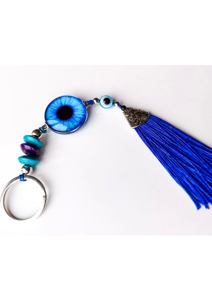 Mavi Cam Boncuklu Lacivert Püsküllü Anahtarlık fiyatları