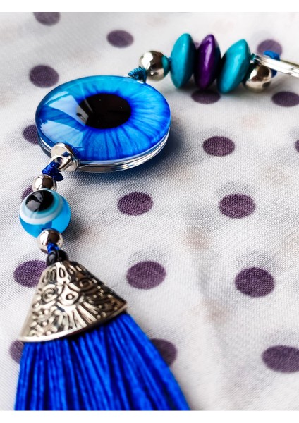 Mavi Cam Boncuklu Lacivert Püsküllü Anahtarlık fırsatları