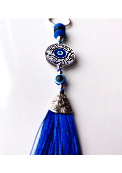 Gri Mavi Cam Boncuklu Püsküllü Mavi Anahtarlık fiyatları