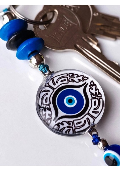 Gri Mavi Cam Boncuklu Püsküllü Mavi Anahtarlık modelleri