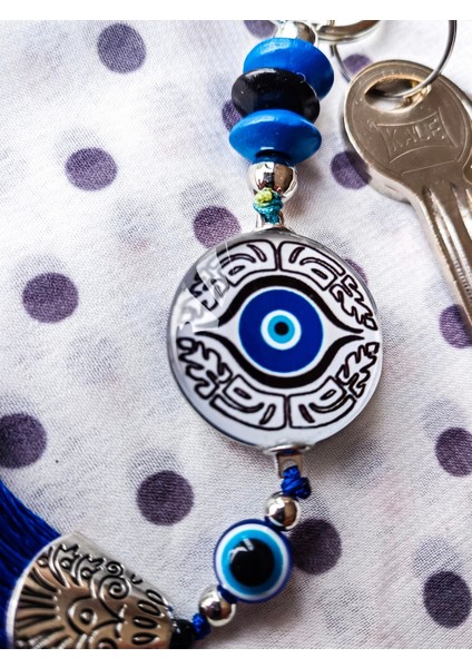 Gri Mavi Cam Boncuklu Püsküllü Mavi Anahtarlık fırsatları