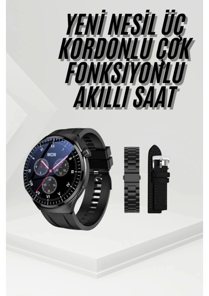 Amoled Ekran Metal Deri Silikon Kordonlu Uyku ve Sağlık Takibi