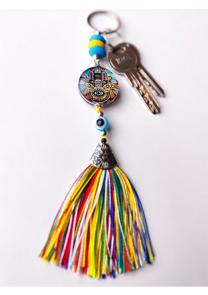 Renkli Fatımanın Eli Cam Boncuklu Renkli Püsküllü Anahtarlık fiyatları