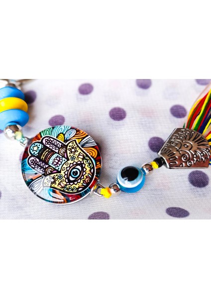 Renkli Fatımanın Eli Cam Boncuklu Renkli Püsküllü Anahtarlık indirimleri