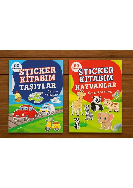 60 Çıkartmalı Sticker Kitabı –eğitici Etkinlik Kitabı (Hayvanlar - Taşıtlar) - 2'li