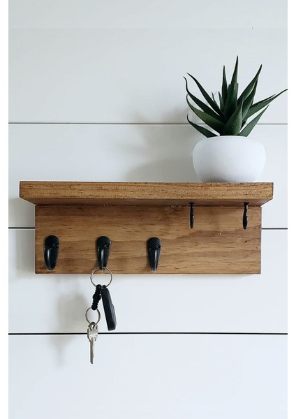 Anahtar Askısı, Ahşap Askılık, Anahtarlıklı Duvar Rafı, Dekoratif Anahtarlık & Raflı Askılık
