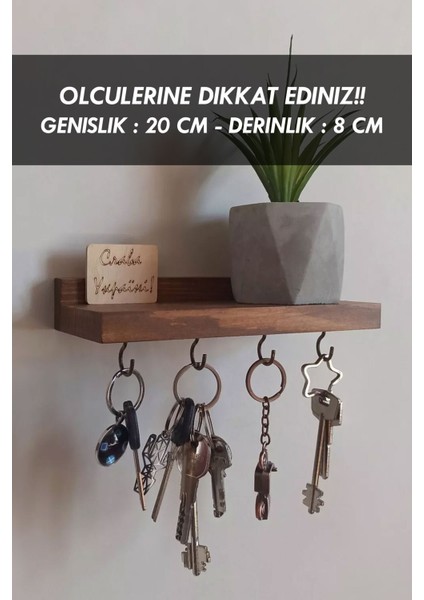 Anahtar Askısı, Ahşap Askılık, Duvar Rafı, 4 Kancalı Dekoratif Kupa Anahtarlık Askısı - 20 x 8 cm fiyatları