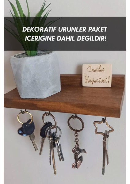 Anahtar Askısı, Ahşap Askılık, Duvar Rafı, 4 Kancalı Dekoratif Kupa Anahtarlık Askısı - 20 x 8 cm fırsatları