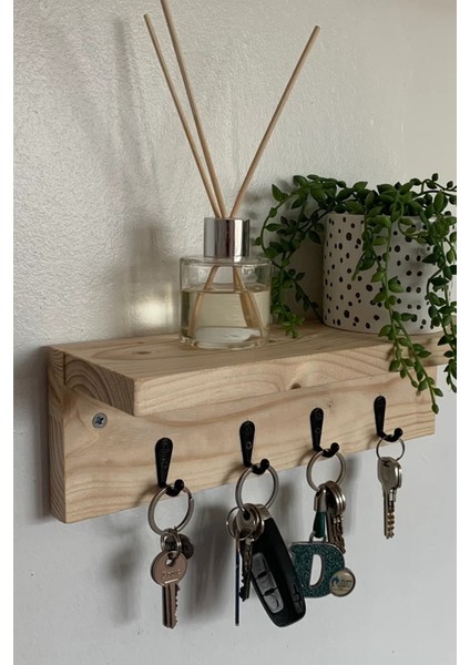Anahtar Askısı, Ahşap Askılık, Kupa Askılığı, Anahtarlıklı Duvar Rafı