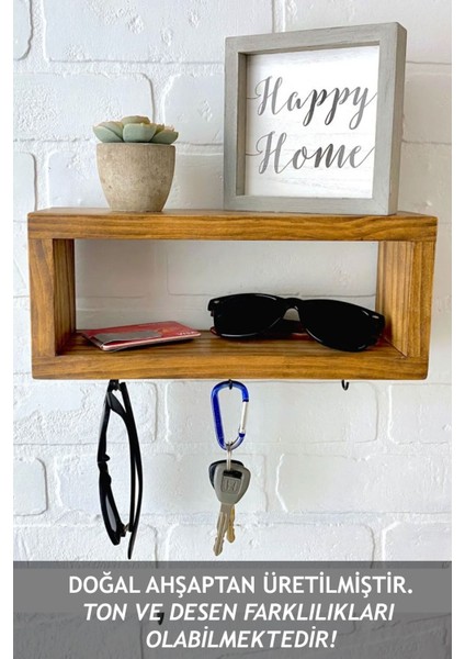 Kancalı Ahşap Raf Organizer, Anahtar Askısı, Ahşap Askılık, Anahtarlıklı Duvar Rafı, Anahtarlık modelleri