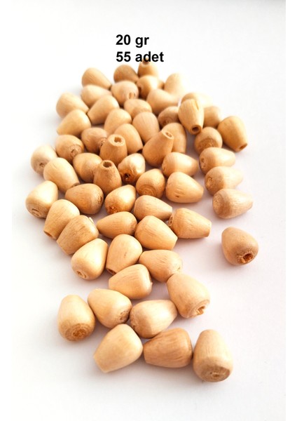 20 gr (55 Adet) Ahşap Boncuk 12 mm Boy x 10 mm En Doğal Ahşap Makrome El Işi Çanta