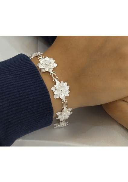 Gümüş Telkari Çiçek Model Bileklik - 925 Ayar