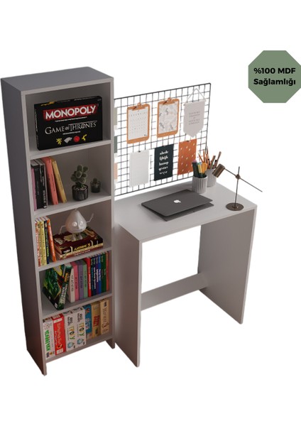 %100 Mdf Kitaplık ve Çalışma Masası Seti Soft Beyaz Cabinse fiyatları