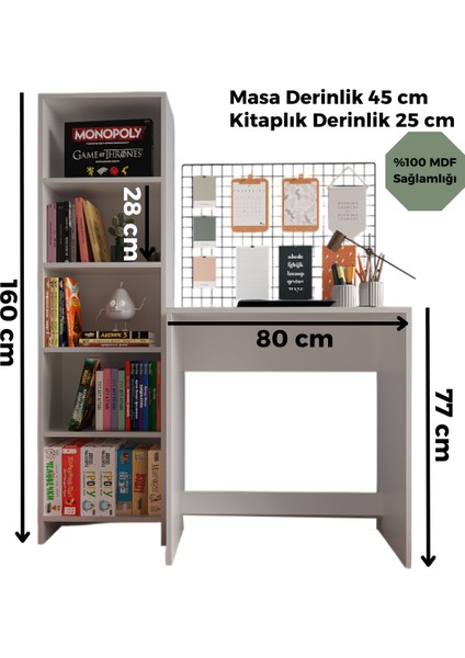 %100 Mdf Kitaplık ve Çalışma Masası Seti Soft Beyaz Cabinse modelleri