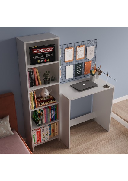 %100 Mdf Kitaplık ve Çalışma Masası Seti Soft Beyaz Cabinse fırsatları