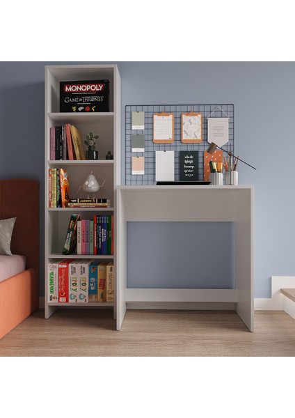 %100 Mdf Kitaplık ve Çalışma Masası Seti Soft Beyaz Cabinse
