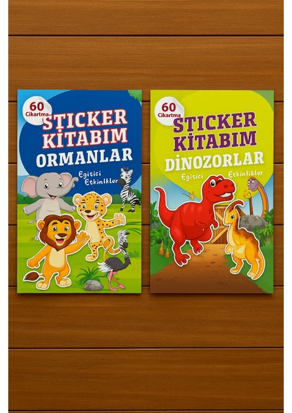 60 Çıkartmalı Sticker Kitabı –eğitici Etkinlik Kitabı (Dinazorlar - Ormanlar) - 2'li