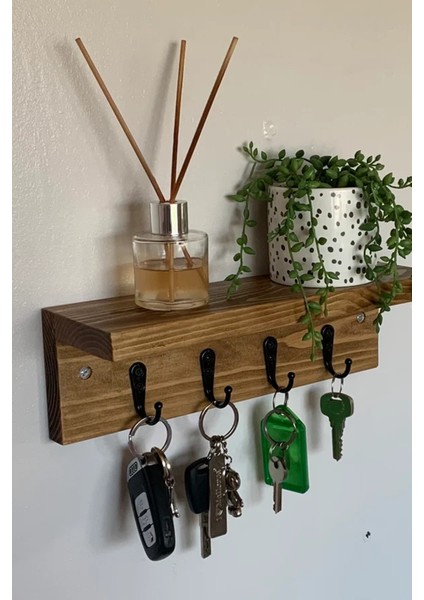 Anahtar Askısı, Ahşap Askılık, Kupa Askılığı, Anahtarlıklı Duvar Rafı