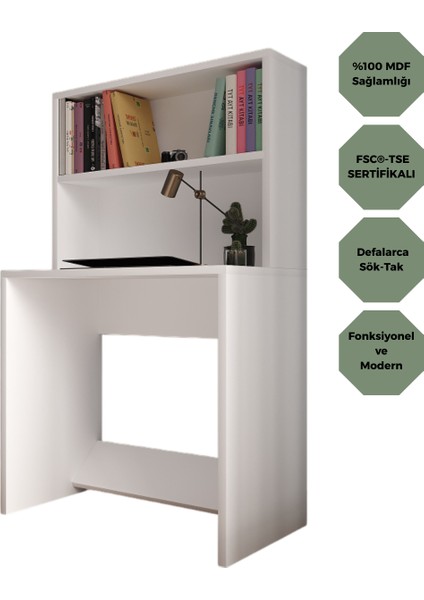 %100 Mdf Soft Beyaz Çalışma Masası 2 Raflı Cabinse fırsatları